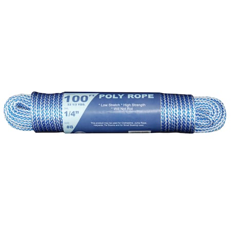 T.W. Evans Cordage Co. No. 8 - 1/4. BLUE AND WHITE BRAIDED POLYPRO 100 ft. HANK 61005